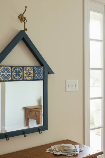 Busanat Modern Aynalı Ahşap Anahtarlık ve Kapı Girişi Duvar Askılığı