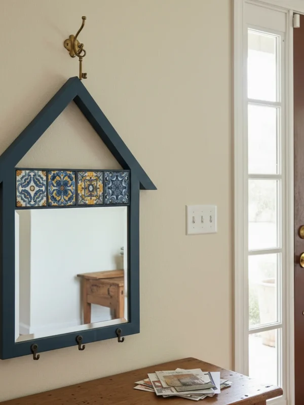 Busanat Modern Aynalı Ahşap Anahtarlık ve Kapı Girişi Duvar Askılığı