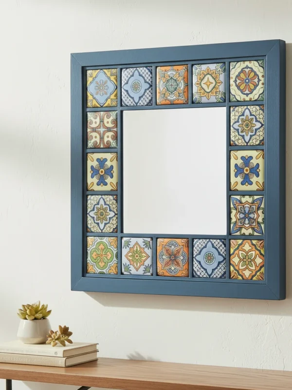 Busanat Özel Tasarım Ahşap Çerçeveli Seramik Baskılı Dekoratif Ayna – 25x30 cm