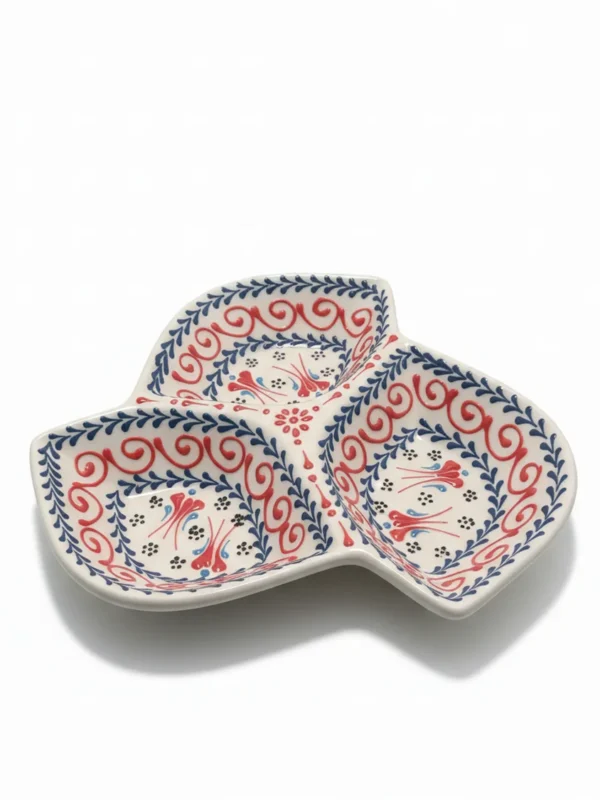 Busanat El Yapımı Seramik 3 Bölmeli Çerezlik ve Şekerlik - Dekoratif Sunumluk