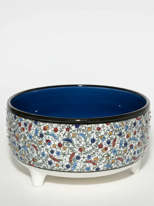 El Yapımı Modern Desenli Üç Ayaklı Seramik Kase – Özel Tasarım Sunum ve Dekorasyon Kasesi