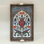 El Yapımı Ahşap Çerçeveli Karo Desenli Dekoratif Sunum Tepsisi