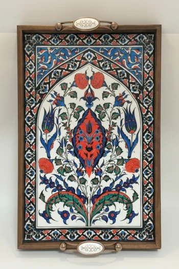 El Yapımı Ahşap Çerçeveli Karo Desenli Dekoratif Sunum Tepsisi