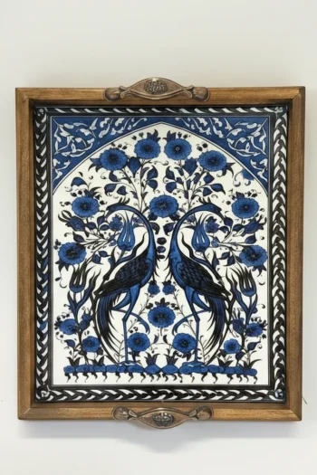 Ahşap Çerçeveli Karo Desenli Dekoratif Sunum Tepsisi