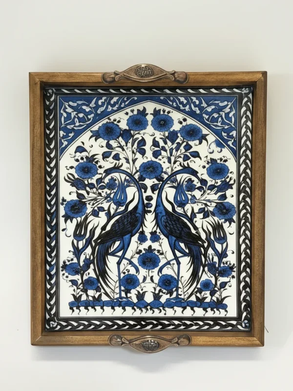 Ahşap Çerçeveli Karo Desenli Dekoratif Sunum Tepsisi