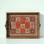 Ahşap Kenarlı Seramik Karo Baskılı Dekoratif Sunum Tepsisi - 42x27 cm