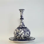 El Yapımı Klasik Çini Vazo - Lacivert Beyaz Desenli (25x32 cm)