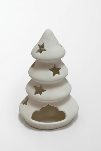 Çam Ağacı Formunda Bisküvi Çini Mumluk - Sır Altı Boyamaya Uygun (900-950°C)