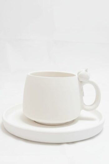 Balkabağı Figürlü El Yapımı Seramik Kupa ve Tabak Seti (Bisküvi Ürün)