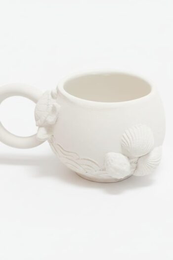 El Yapımı Deniz Temalı Seramik Kupa - Kaplumbağa ve Dalga Desenli (1050°C)