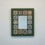 Modern Ahşap Çerçeveli El Yapımı Karo Desenli Dekoratif Duvar Aynası