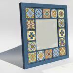 El Yapımı Ahşap Çerçeveli Antrasit Karo Desenli Dekoratif Ayna